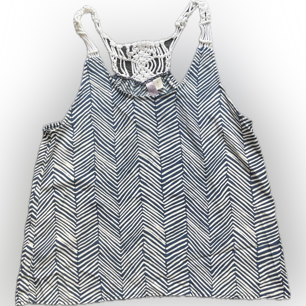 Alya Navy and White Chevron Tank Top